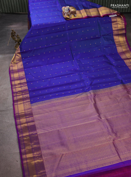 Pure kanchipuram silk saree dual shade of violet and dual shade of purple with allover zari woven buttas and zari woven border
