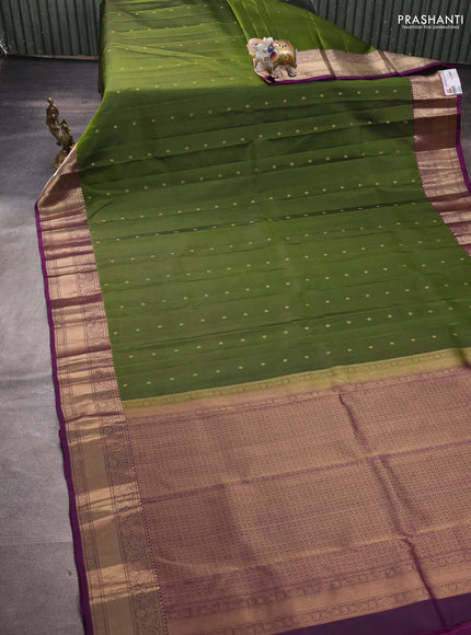 Pure kanchipuram silk saree sap green and purple with zari woven buttas and zari woven border