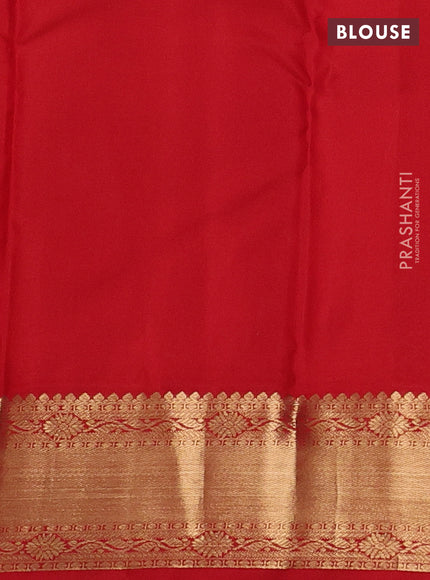 Pure kanchipuram silk saree dual shade of blue and red with zari woven buttas and zari woven korvai border