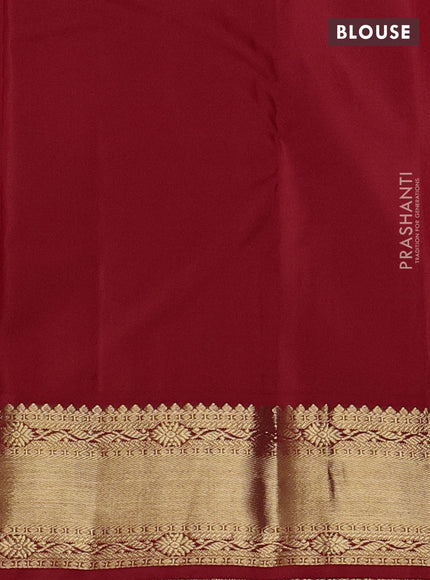 Pure kanchipuram silk saree blue and red with zari woven buttas and zari woven korvai border