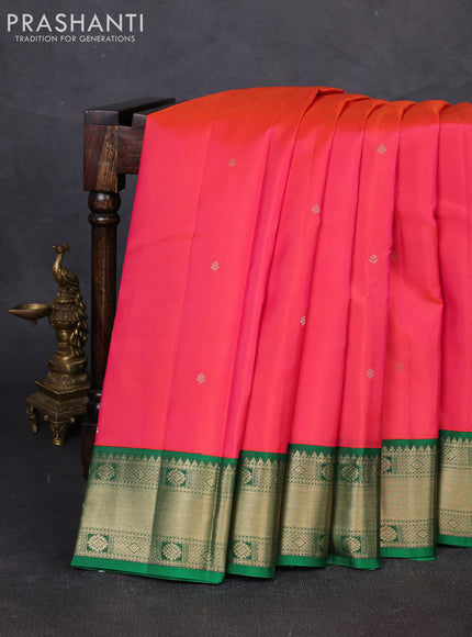 Pure kanchipuram silk saree dual shade of pinkish orange and green with zari woven buttas and zari woven korvai border