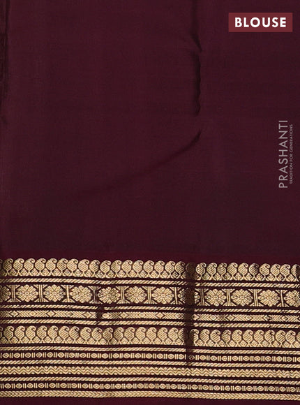 Pure kanchipuram silk saree beige and wine shade with zari woven buttas and zari woven korvai border