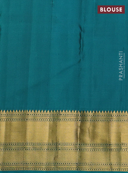 Pure kanchipuram silk saree mehendi green and teal green with zari woven buttas and rich zari woven border