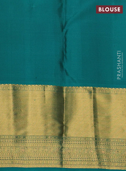 Pure kanchipuram silk saree lime green and teal green with allover zari woven small checked pattern and long zari woven border