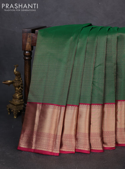 Pure kanchipuram silk saree green and wine shade with allover zari woven small checked pattern and long zari woven border