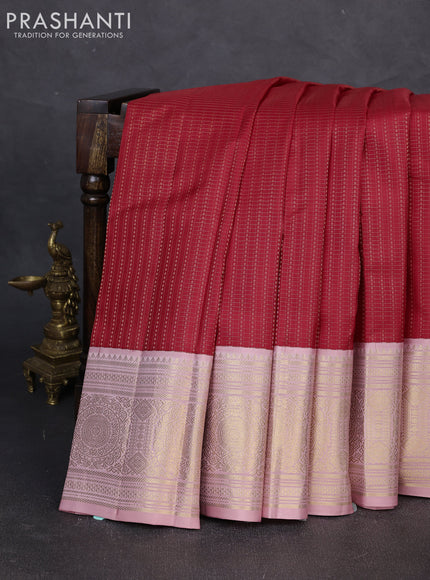 Pure kanchipuram silk saree red and pastel pink with allover zari checks & buttas and long zari woven korvai border