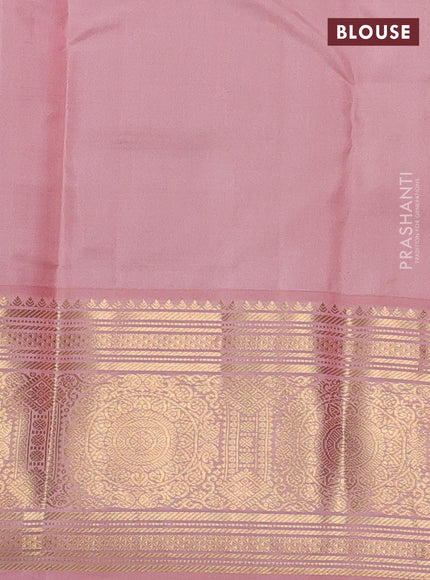 Pure kanchipuram silk saree red and pastel pink with allover zari checks & buttas and long zari woven korvai border