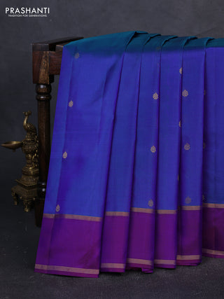 Pure kanchipuram silk saree blue and purple with zari woven buttas and rettapet zari woven border