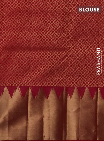 Pure kanchipuram silk saree pink with plain body and temple design zari woven border