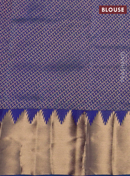 Pure kanchipuram silk saree blue with plain body and temple design zari woven border