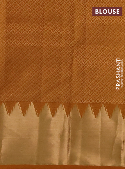 Pure kanchipuram silk saree mustard yellow with plain body and temple design zari woven border