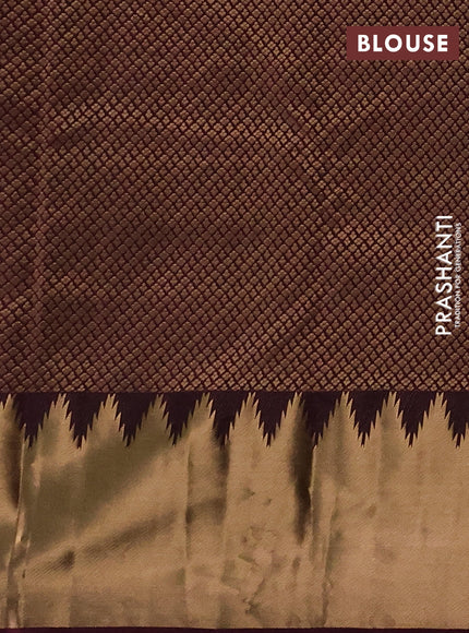Pure kanchipuram silk saree wine shade with plain body and temple design zari woven border