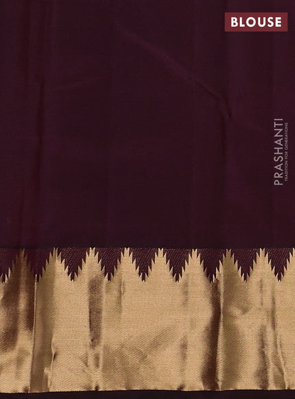 Pure kanchipuram silk saree deep wine shade with zari woven buttas and temple design zari woven border