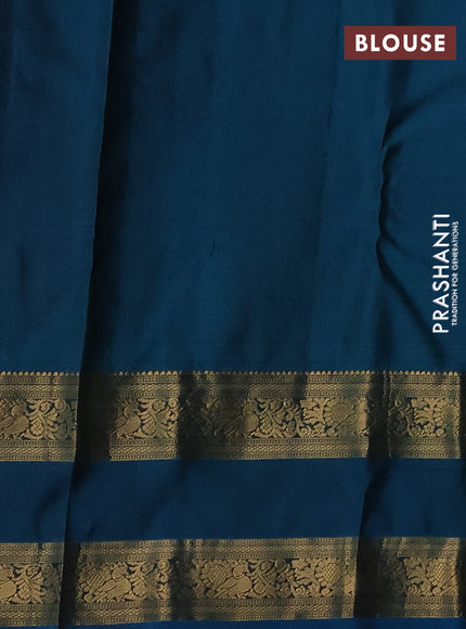 Pure kanchipuram silk saree greyish blue and cs blue with zari woven buttas and rettapet zari woven border