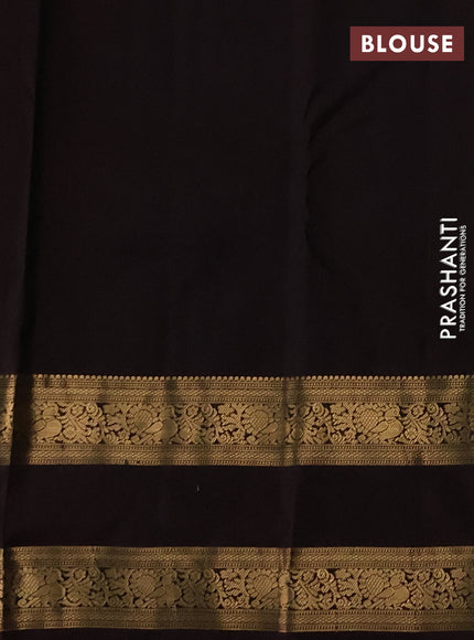 Pure kanchipuram silk saree mehendi green and deep coffee brown with zari woven buttas and rettapet zari woven border