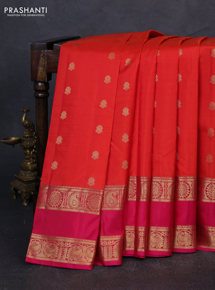 Pure kanchipuram silk saree orange and pink with zari woven buttas and rettapet zari woven border