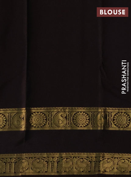 Pure kanchipuram silk saree mehendi green and coffee brown with zari woven buttas and rettapet zari woven border