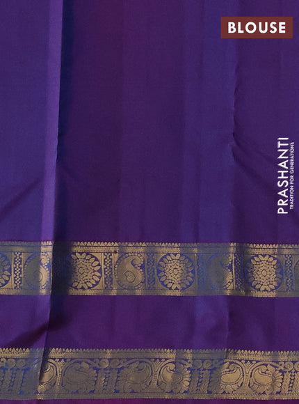 Pure kanchipuram silk saree teal blue and purple with zari woven buttas and rettapet zari woven border