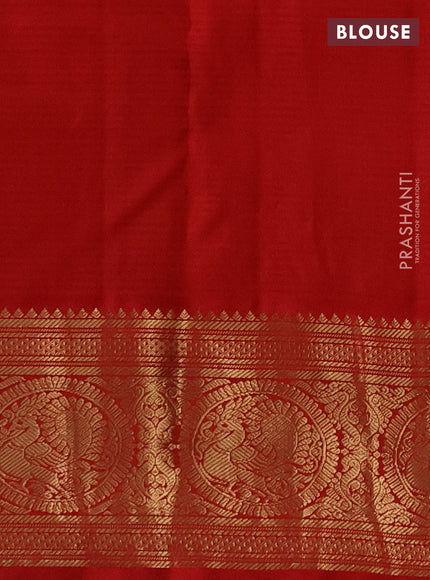 Pure kanchipuram silk saree teal bluish green and red with allover zari strips & buttas and rich zari woven korvai border