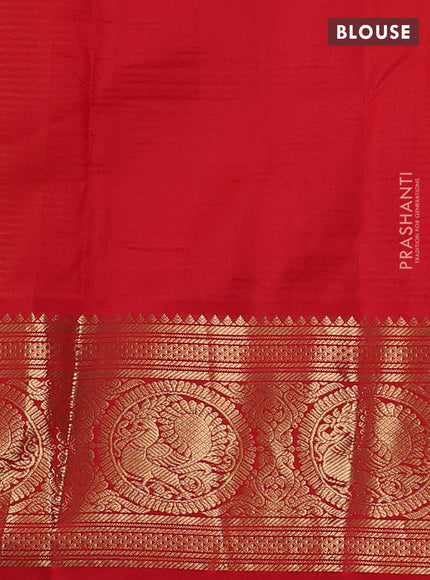Pure kanchipuram silk saree mustard yellow and red with allover zari strips & buttas and rich zari woven korvai border