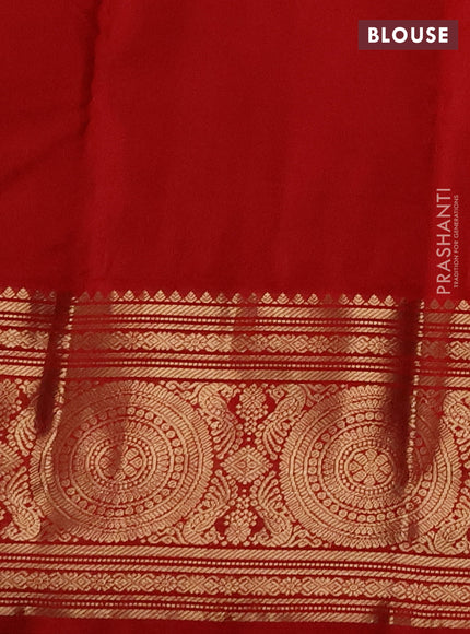 Pure kanchipuram silk saree blue and red with zari woven buttas and long rich zari woven korvai border