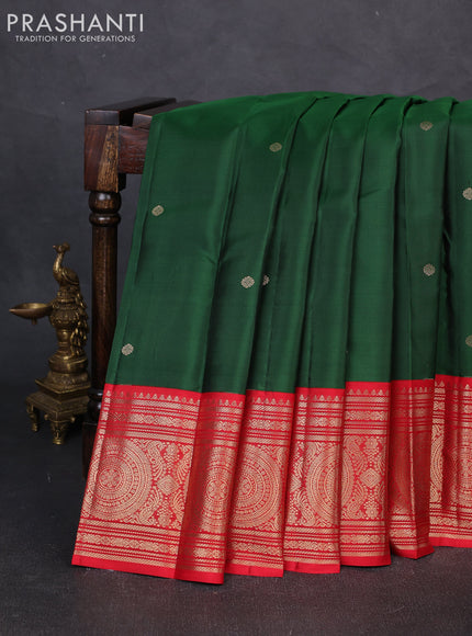 Pure kanchipuram silk saree green and red with zari woven buttas and long rich zari woven korvai border