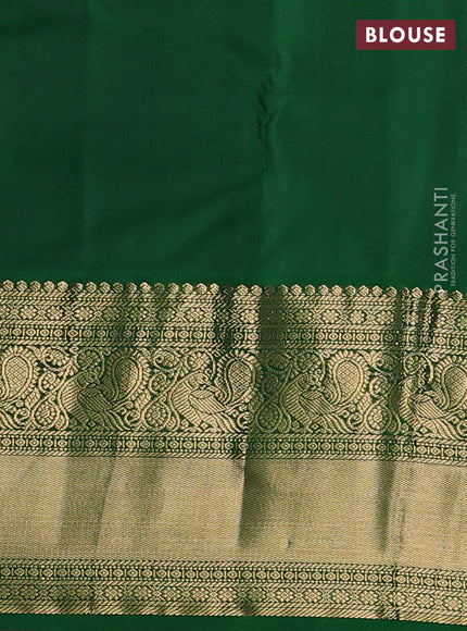 Pure kanchipuram silk saree dark mustard and green with zari woven buttas and long rich zari woven korvai border