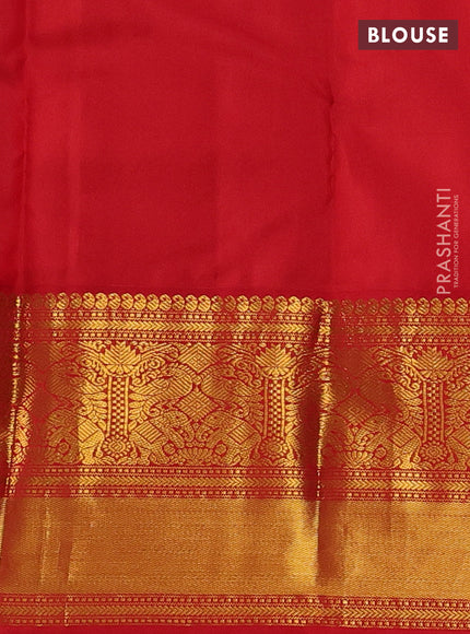 Pure kanchipuram silk saree teal blue and red with zari woven buttas and long rich zari woven korvai border
