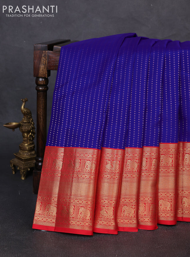 Pure kanchipuram silk saree royal blue and red with allover zari woven 1000 buttas and long zari woven korvai border