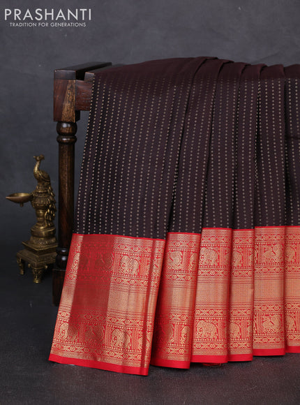 Pure kanchipuram silk saree coffee brown and red with allover zari woven 1000 buttas and long zari woven korvai border
