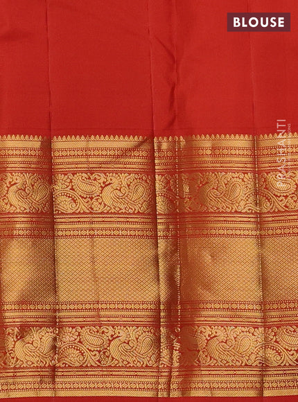 Pure kanchipuram silk saree rustic orange with allover zari weaves and long rich zari woven border