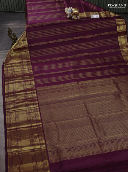 Pure kanchipuram silk saree deep purple with allover zari weaves and long rich zari woven border