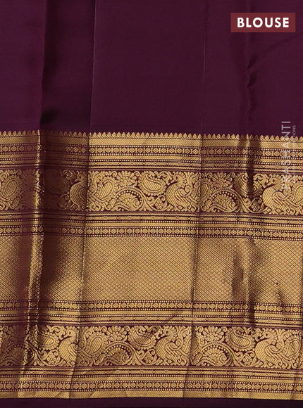 Pure kanchipuram silk saree deep purple with allover zari weaves and long rich zari woven border