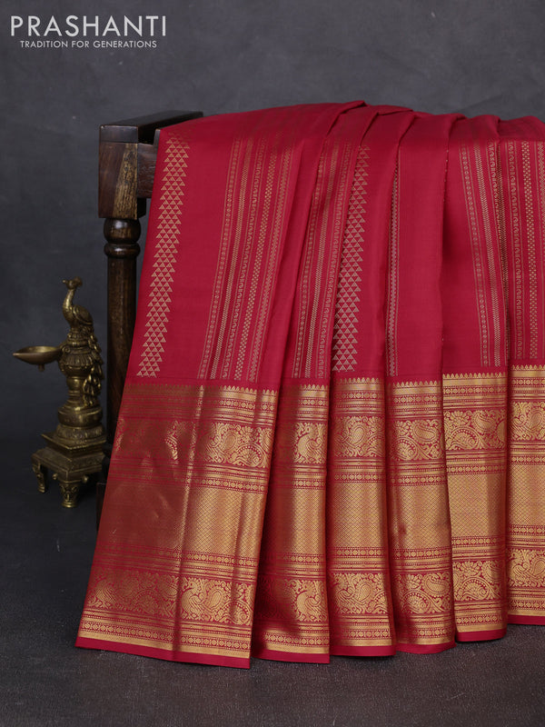 Pure kanchipuram silk saree red with allover zari weaves and long rich zari woven border