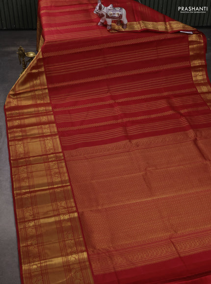 Pure kanchipuram silk saree red with allover zari weaves and long rich zari woven border