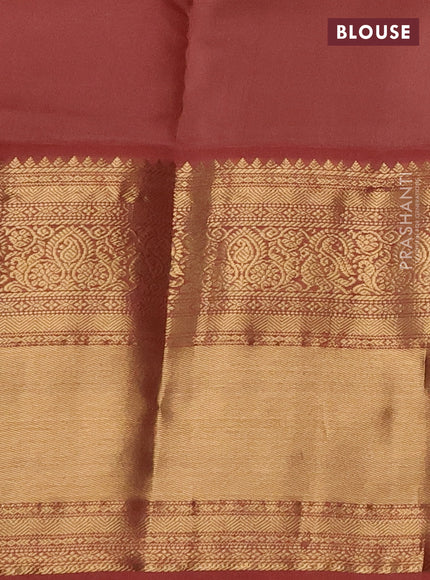 Pure kanchipuram silk saree violet and dark peach with zari woven buttas and long rich zari woven korvai border