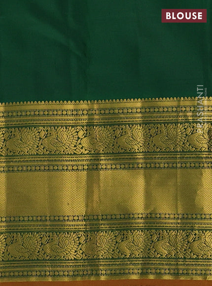 Pure kanchipuram silk saree mehendi green and green with zari woven buttas and long rich zari woven korvai border