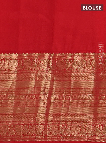 Pure kanchipuram silk saree off white and red with zari woven buttas and long rich zari woven korvai border