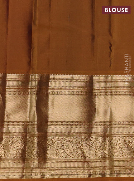 Pure kanchipuram silk saree blue and dark mustard with zari woven buttas and long rich zari woven border