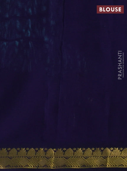 Silk cotton saree mild teal blue and navy blue with plain body and zari woven border