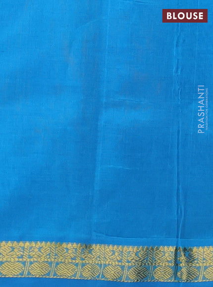 Silk cotton saree mustard yellow and light blue with plain body and zari woven border