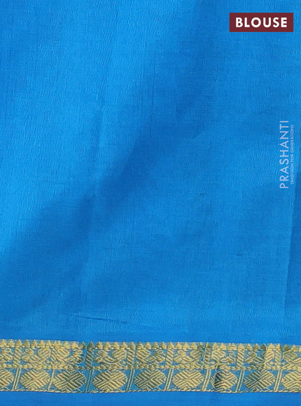 Silk cotton saree purple and light blue with plain body and zari woven border