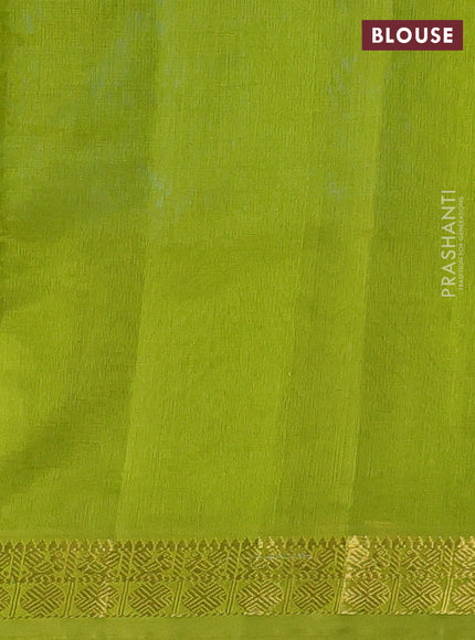 Silk cotton saree light blue and light green with plain body and zari woven border