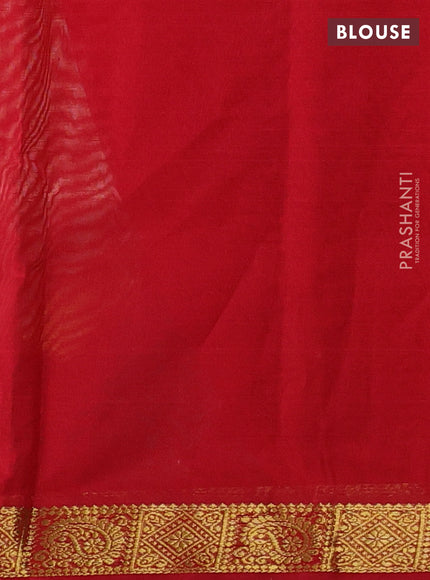 Silk cotton saree beige and red with plain body and zari woven border