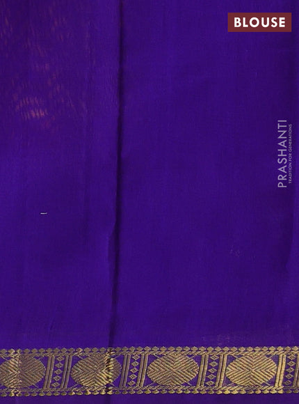 Silk cotton saree dark mustard and violet with plain body and zari woven border