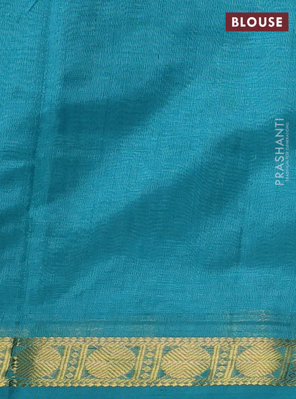 Silk cotton saree navy blue and teal blue with plain body and zari woven border