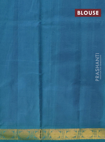 Silk cotton saree lavender and teal blue with plain body and zari woven border