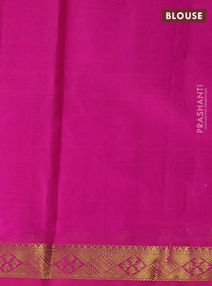 Silk cotton saree green and pink with plain body and zari woven border