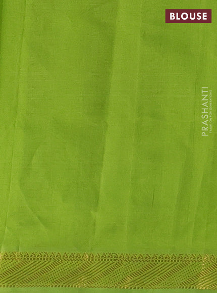Silk cotton saree maroon and light green with plain body and zari woven border
