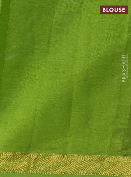 Silk cotton saree blue and light green with plain body and zari woven border